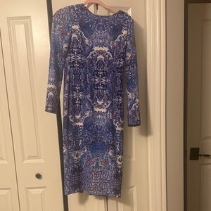 Maggy London Blue and White Long Sleeve Dress